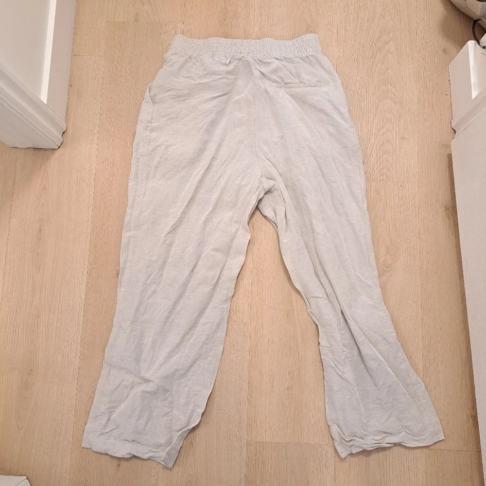 H&M Beige Linen Blend‎ White Leg High Waisted Business Casual Coastal Pants Sz 8